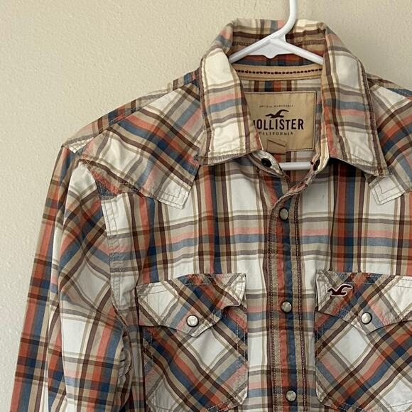 Vintage Hollister plaid pearl snap Y2K button up western cowboy style pockets M - Picture 4 of 15